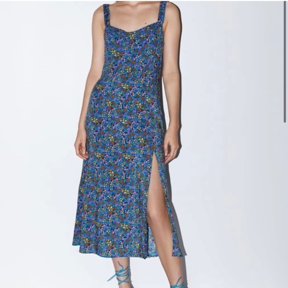 Zara Dresses & Skirts - Zara Floral Midi Dress with Side Slit